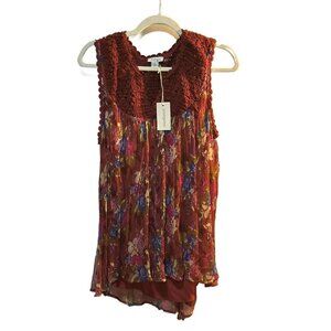 NWT Rare HTF Sundance Crochet Floral Cupro Cami Top Burnt Sienna Size Medium